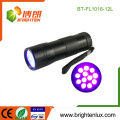 Flashlight Factory Supply Cheap Aluminum Portable Black Gel Nail 365nm 12 led uv Flashlight Torch